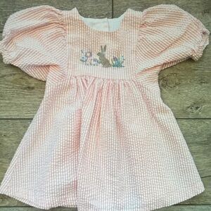 Pink Gingham Dress with Bunny Embroidery
